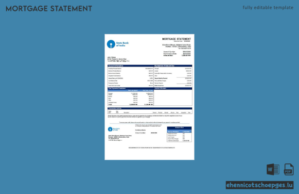 Beispiel-Vorschau eines Hypothekenauszugs der State Bank of India (Word und PDF)